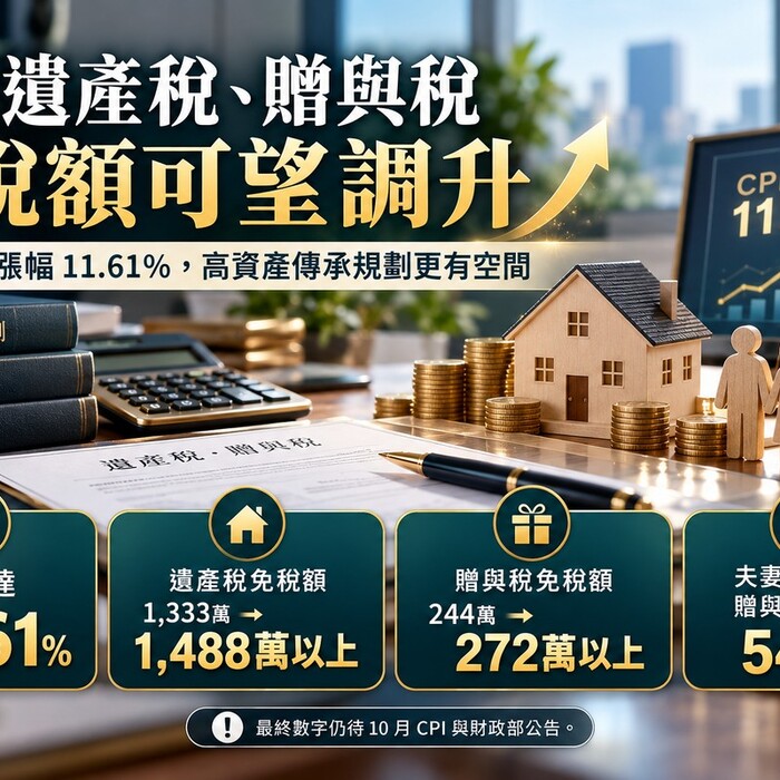 物價漲幅達標！明年遺產稅、贈與稅免稅額可望調升 高資產傳承省稅一次看