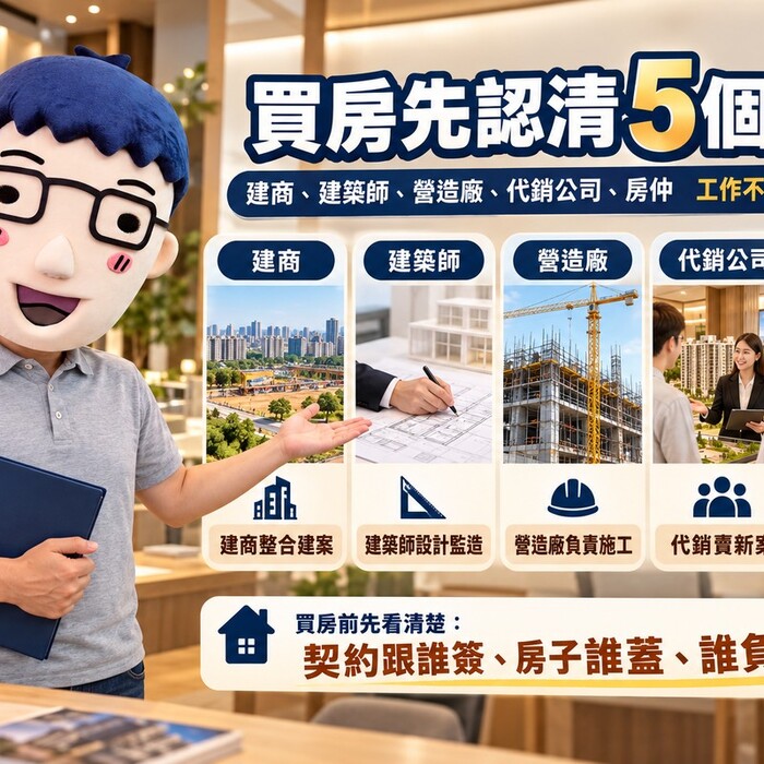 買房先認清5個角色｜建商開發、建築師設計、營造施工、代銷賣新案、房仲做流通