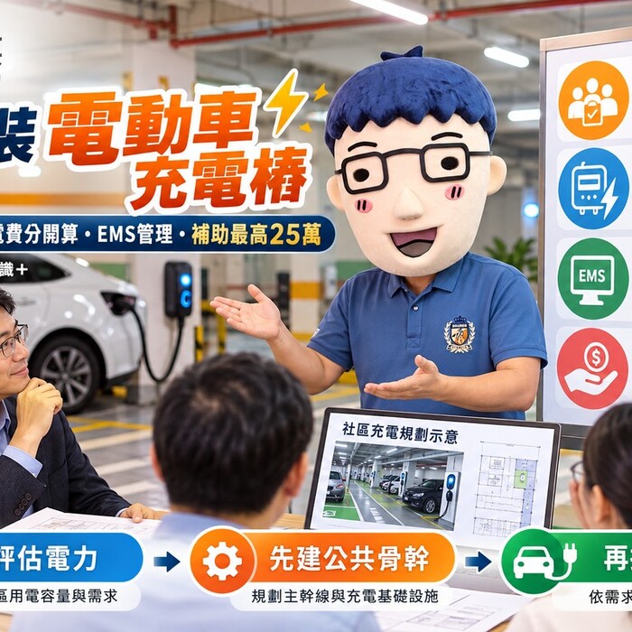 社區裝電動車充電樁｜管委會同意、電費計算、EMS與25萬補助一次看懂