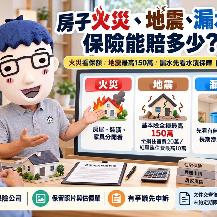 房子火災、地震、漏水保險能賠多少！地震最高150萬、漏水最容易吵　阿明教你看懂理賠規則