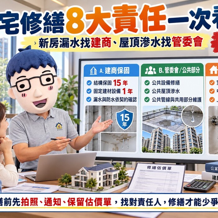 新房漏水找建商、屋頂滲水找管委會！他揭住宅修繕8大責任　結構保固最長15年