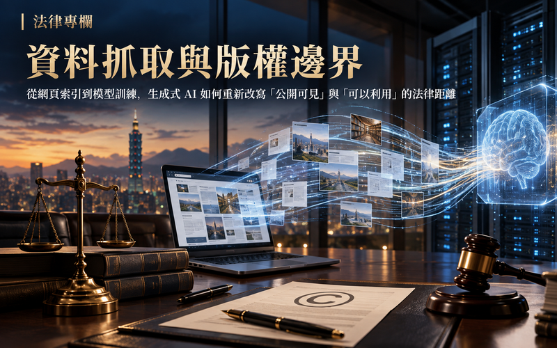 【 資料抓取與版權邊界 】從網頁索引到模型訓練，生成式 AI 如何重新改寫「公開可見」與「可以利用」的法律距離