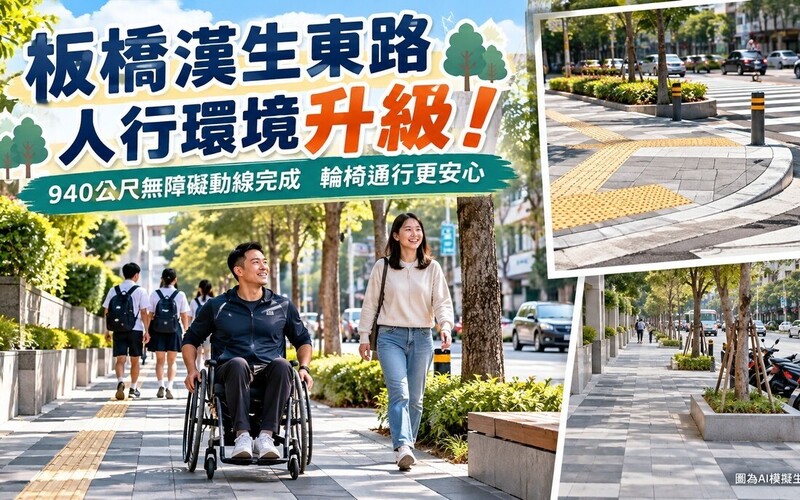 板橋漢生東路人行環境升級！940公尺無障礙動線完成　輪椅通行更順了