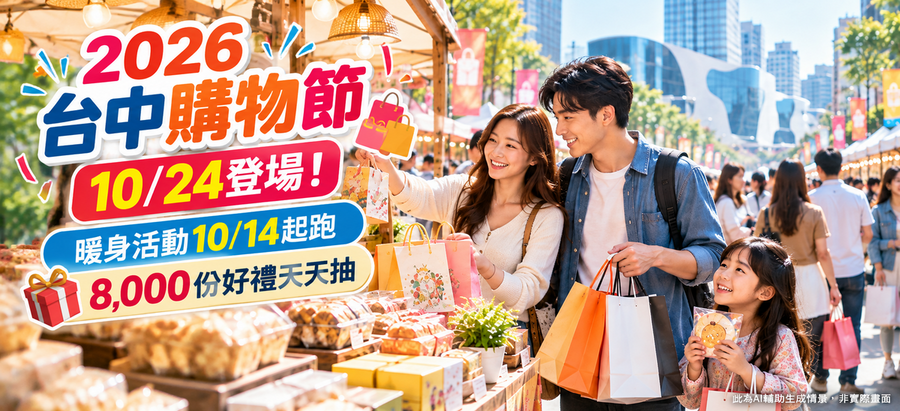 2026台中購物節10/24登場！暖身活動10/14起跑 8,000份好禮天天抽