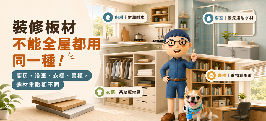 裝修板材怎麼選？廚房、浴室、衣櫃、書櫃不能全部用同一種